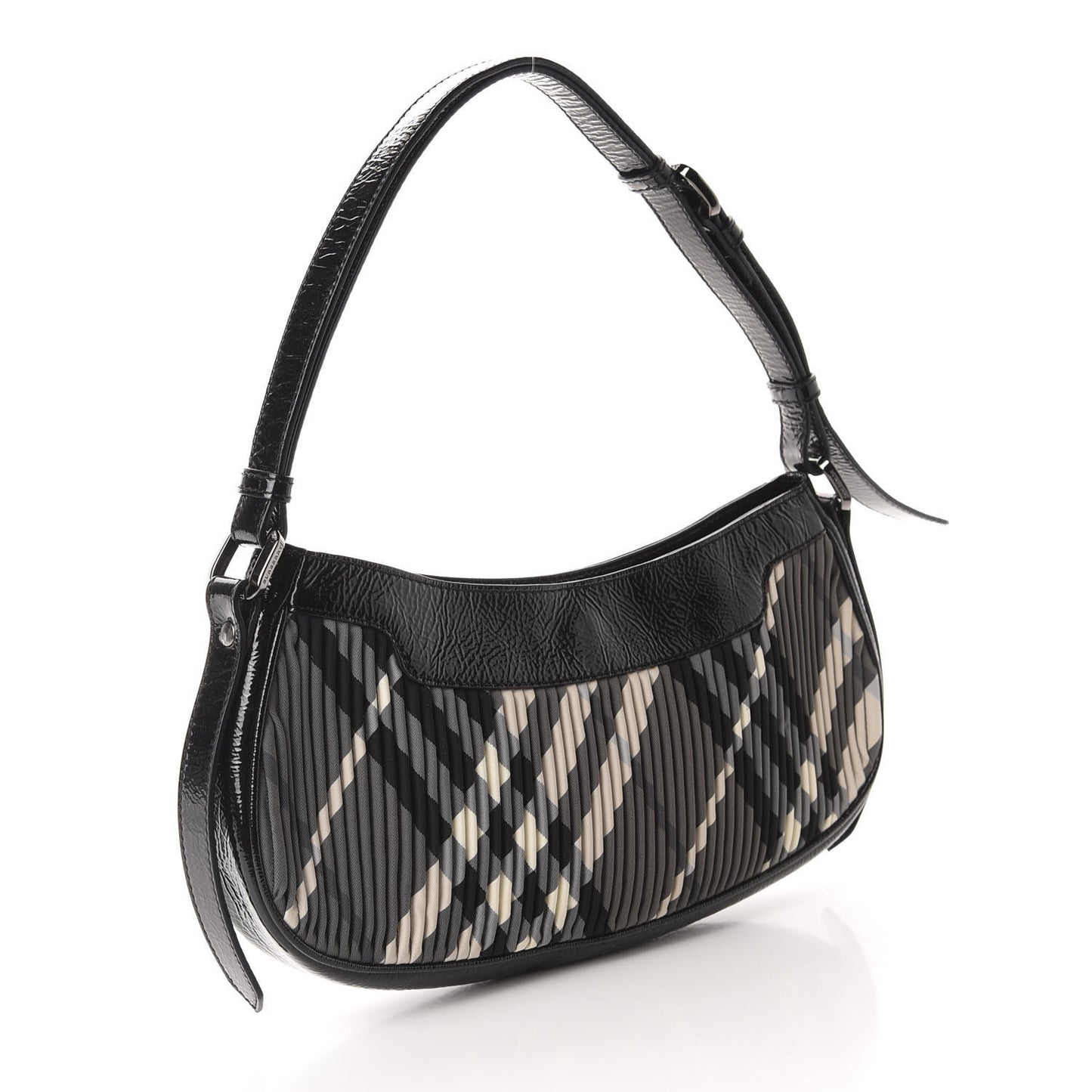 Nylon Beat Check Pleated Shoulder Bag Black