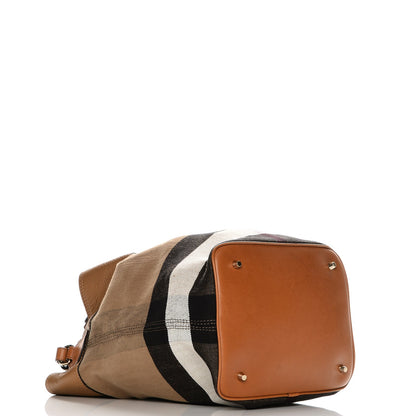 Burberry Grainy Calfskin Canvas Mega Check Medium Ashby Tassel Hobo Saddle Brown 8 of 11