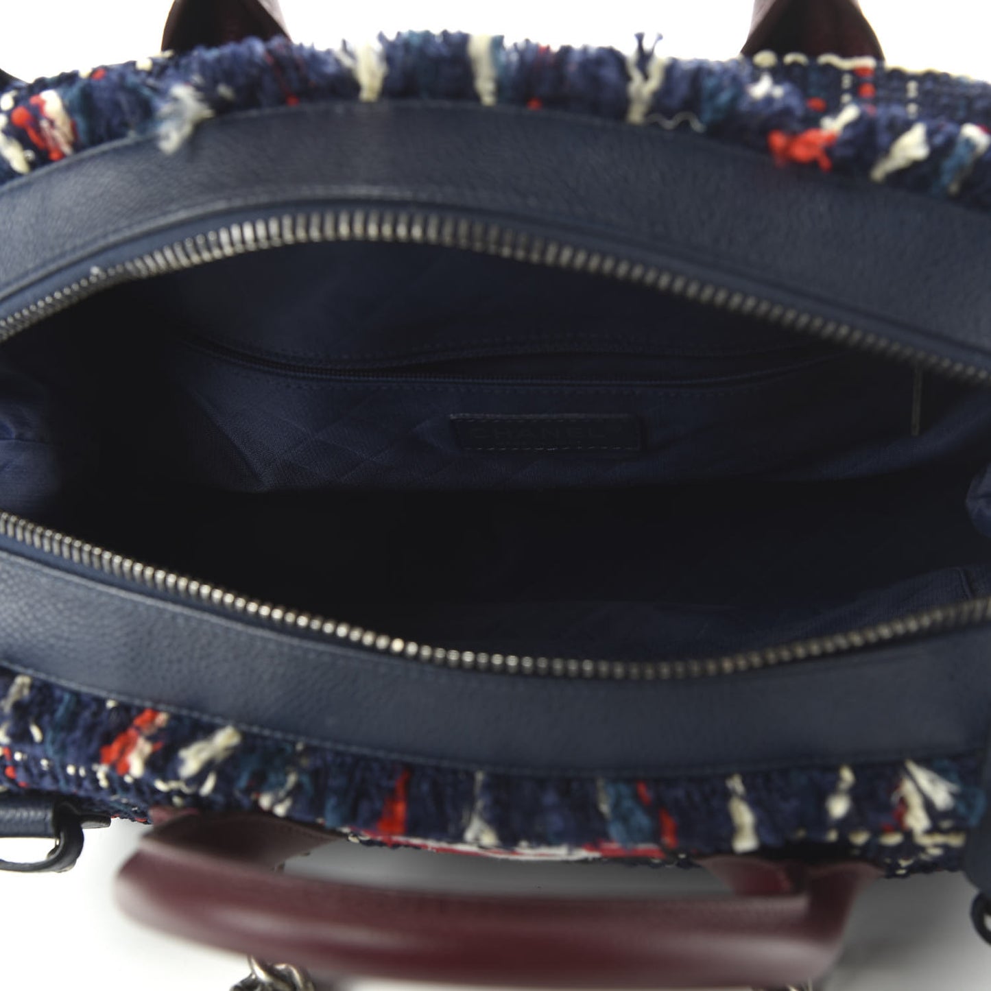 Tweed Trip Bowling Bag Navy Burgundy