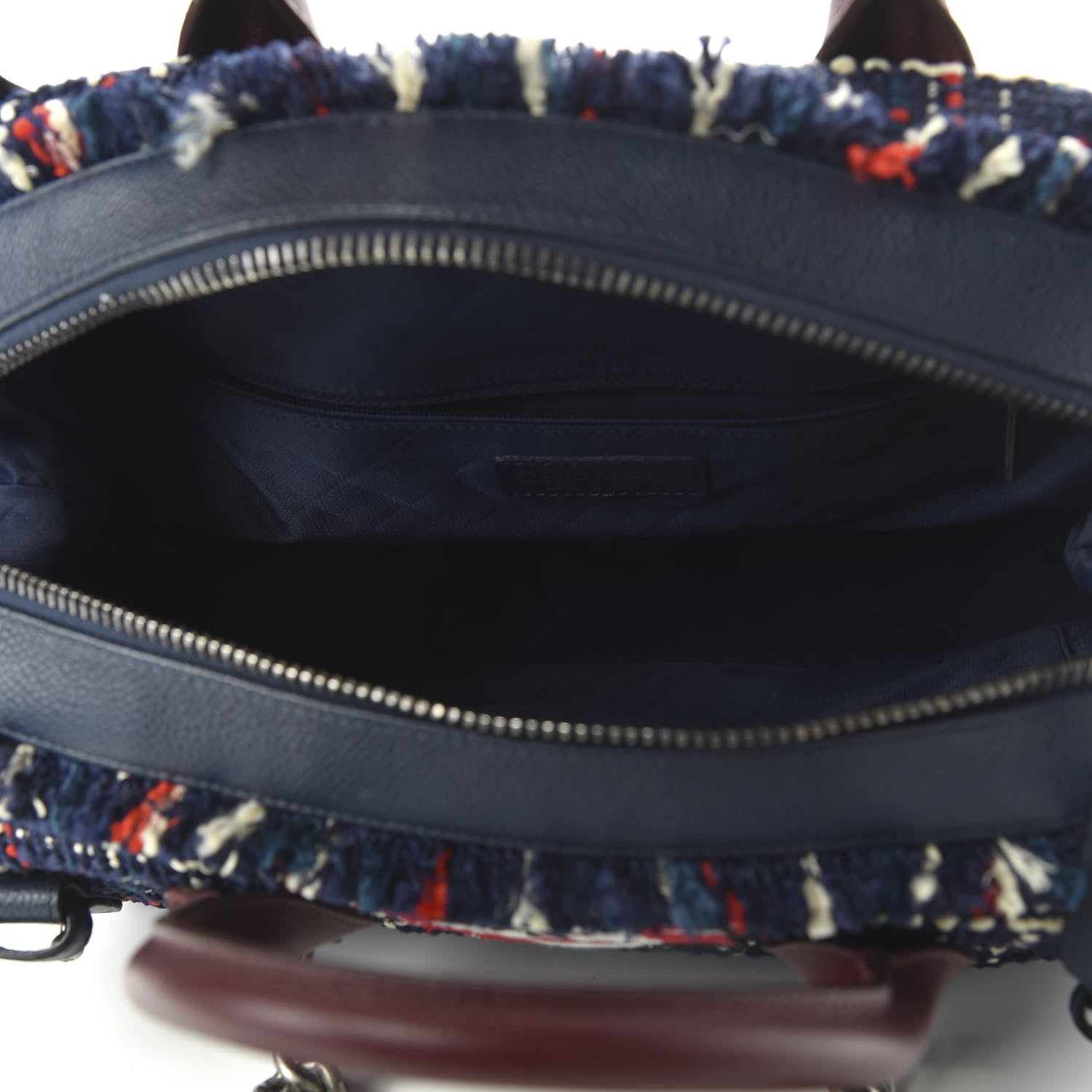 Chanel Tweed Trip Bowling Bag Navy Burgundy 5 of 10