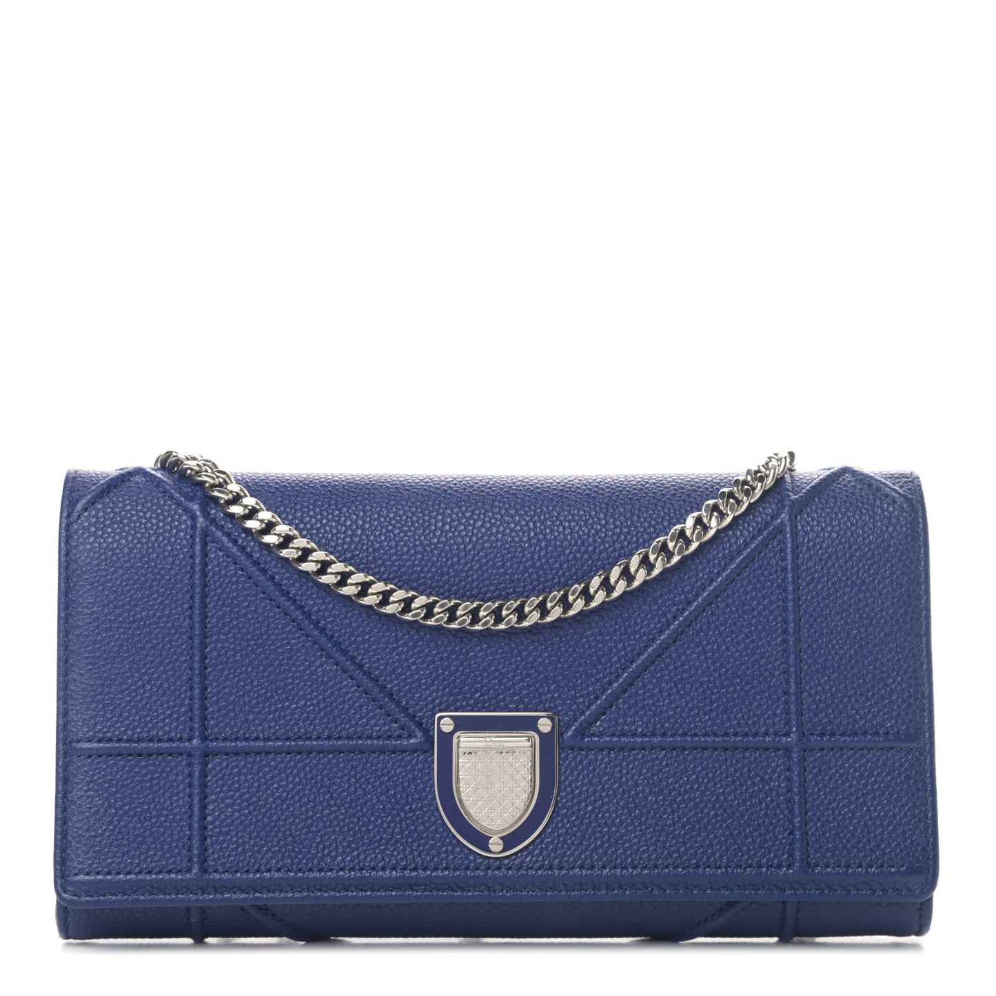 Grained Calfskin Diorama Croisiere Chain Wallet Blue