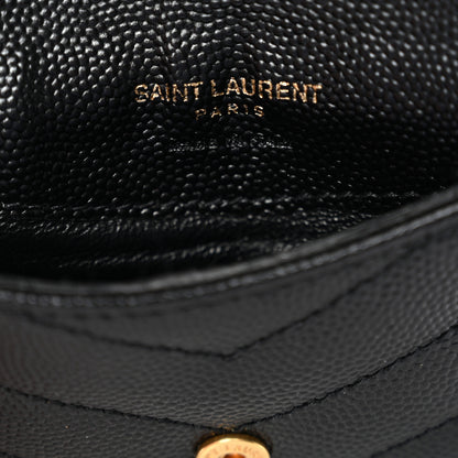 Saint Laurent Grain De Poudre Matelasse Chevron Monogram Compact Wallet Black 6 of 9