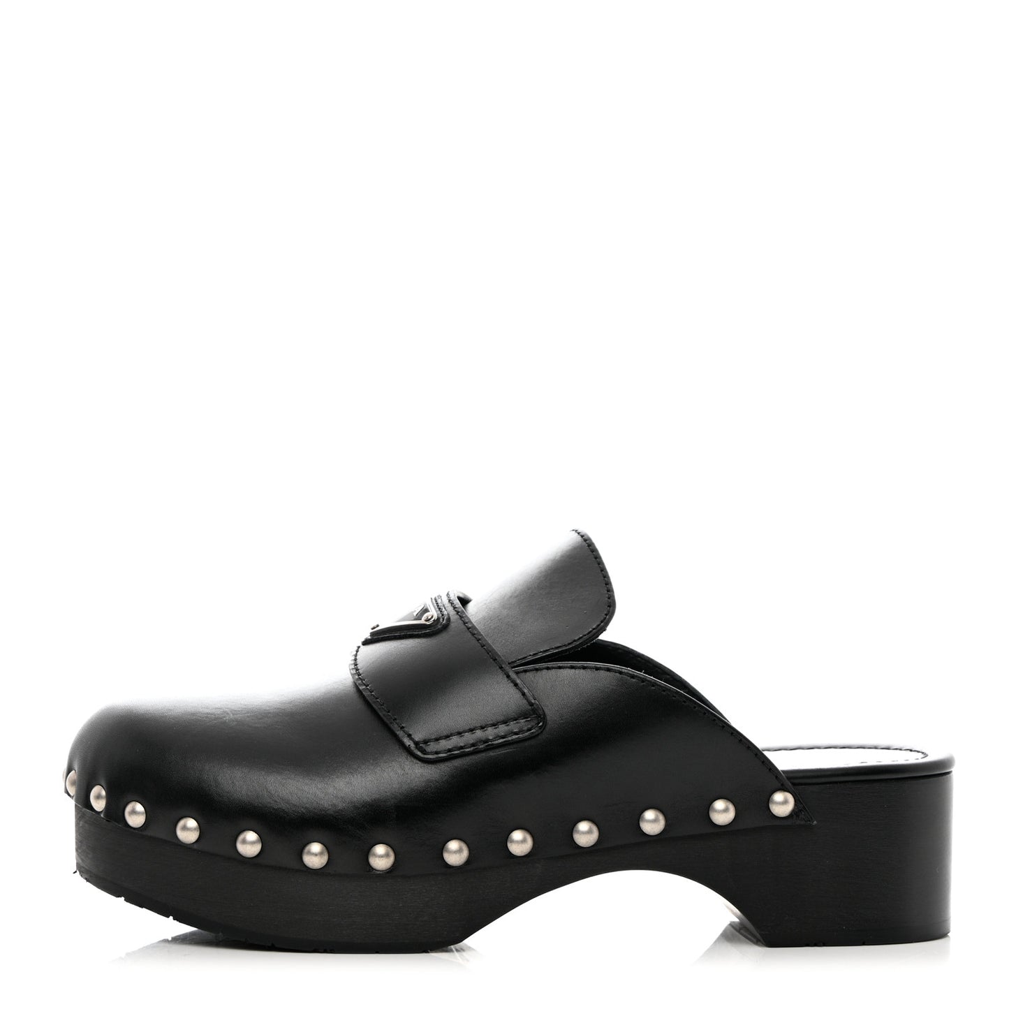 Natural Calfskin Metal Triangle Logo 45mm Clogs 39 Black