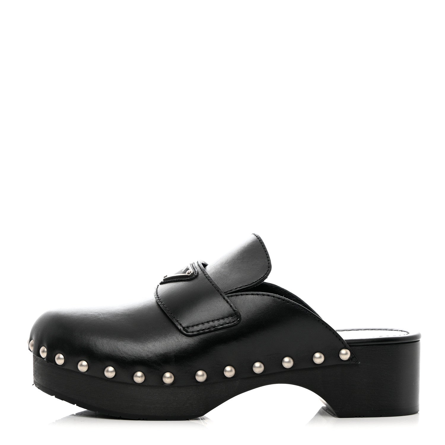 Prada Natural Calfskin Metal Triangle Logo 45mm Clogs 39 Black 1 of 11