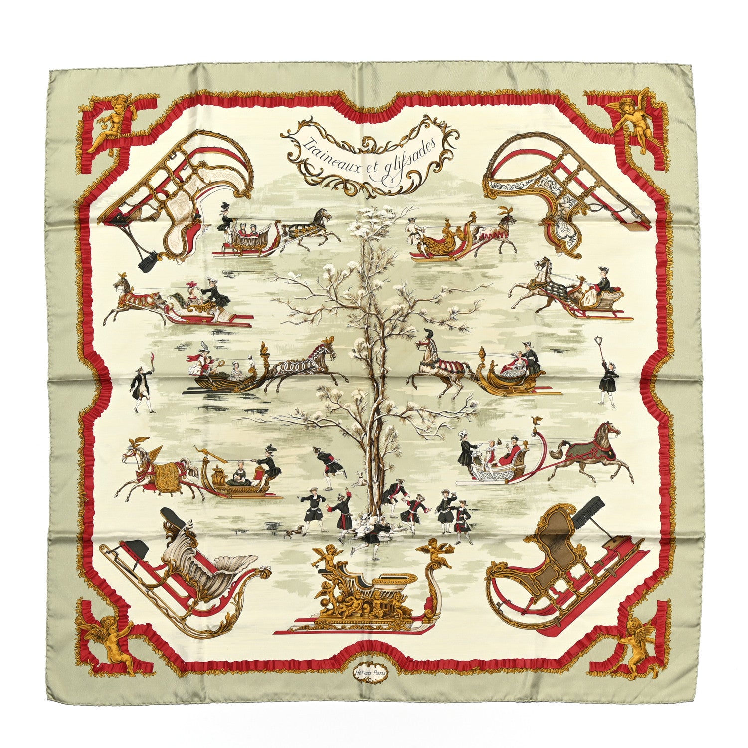 Hermes Silk Traineaux Et Glissades Scarf 90 1 of 6