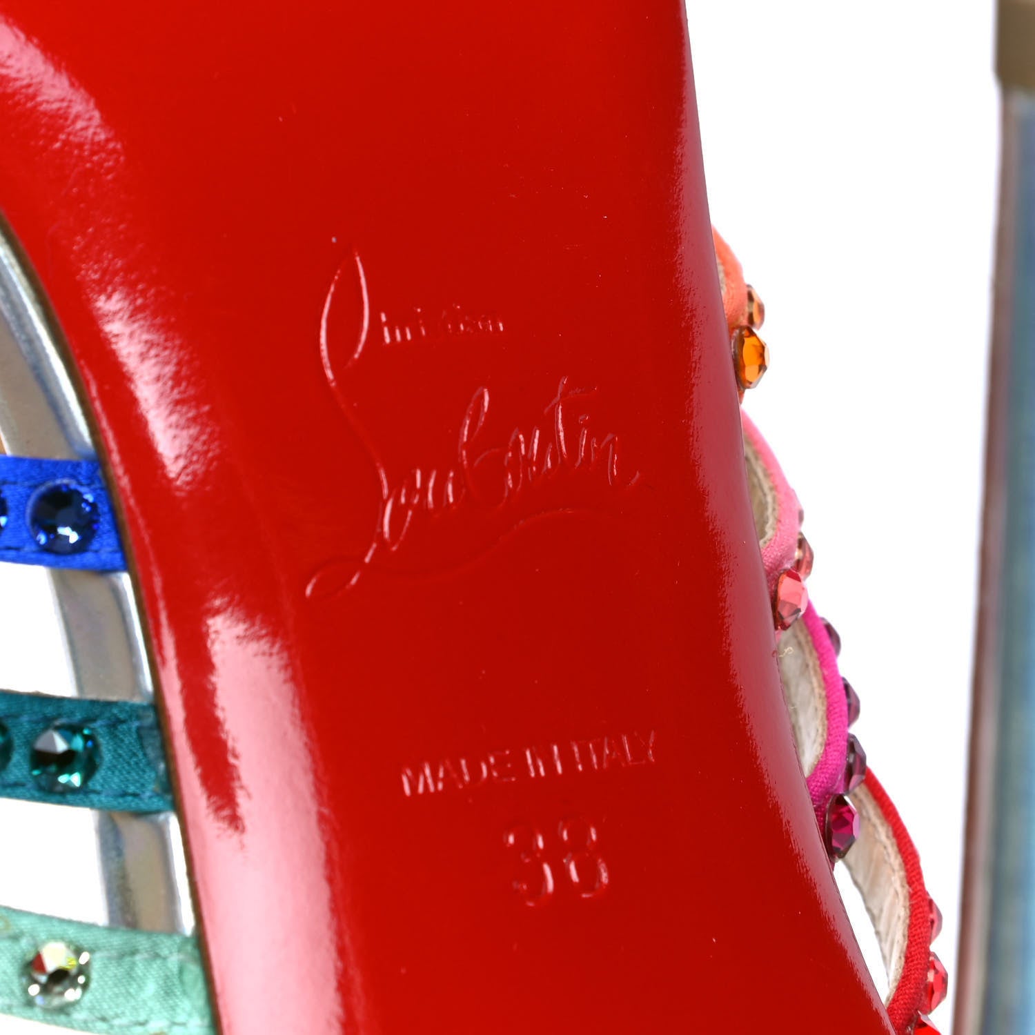 Christian Louboutin Specchio Calfskin Crystal Marthastrass 100 Slide Sandals 38 Silver Multicolor 5 of 7