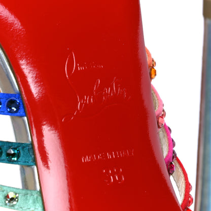 Christian Louboutin Specchio Calfskin Crystal Marthastrass 100 Slide Sandals 38 Silver Multicolor 5 of 7