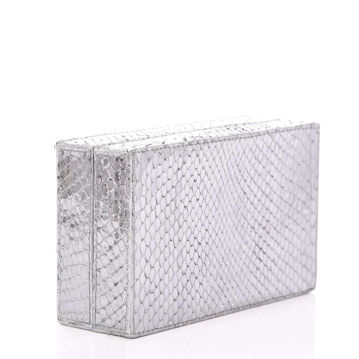 Metallic Python Box Clutch Silver
