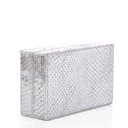 Nancy Gonzalez Metallic Python Box Clutch Silver 3 of 5