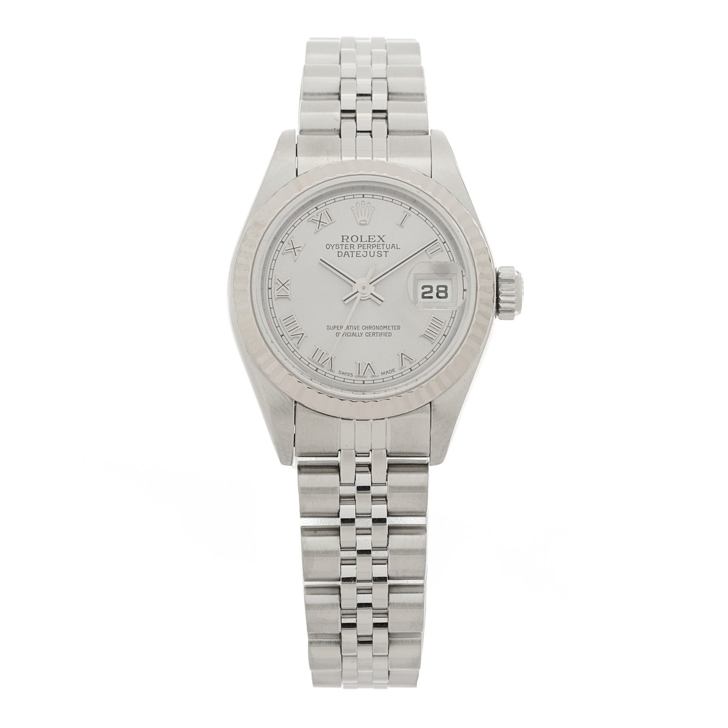 Stainless Steel 18K White Gold 26mm Oyster Perpetual Datejust Watch Silver Roman 79174