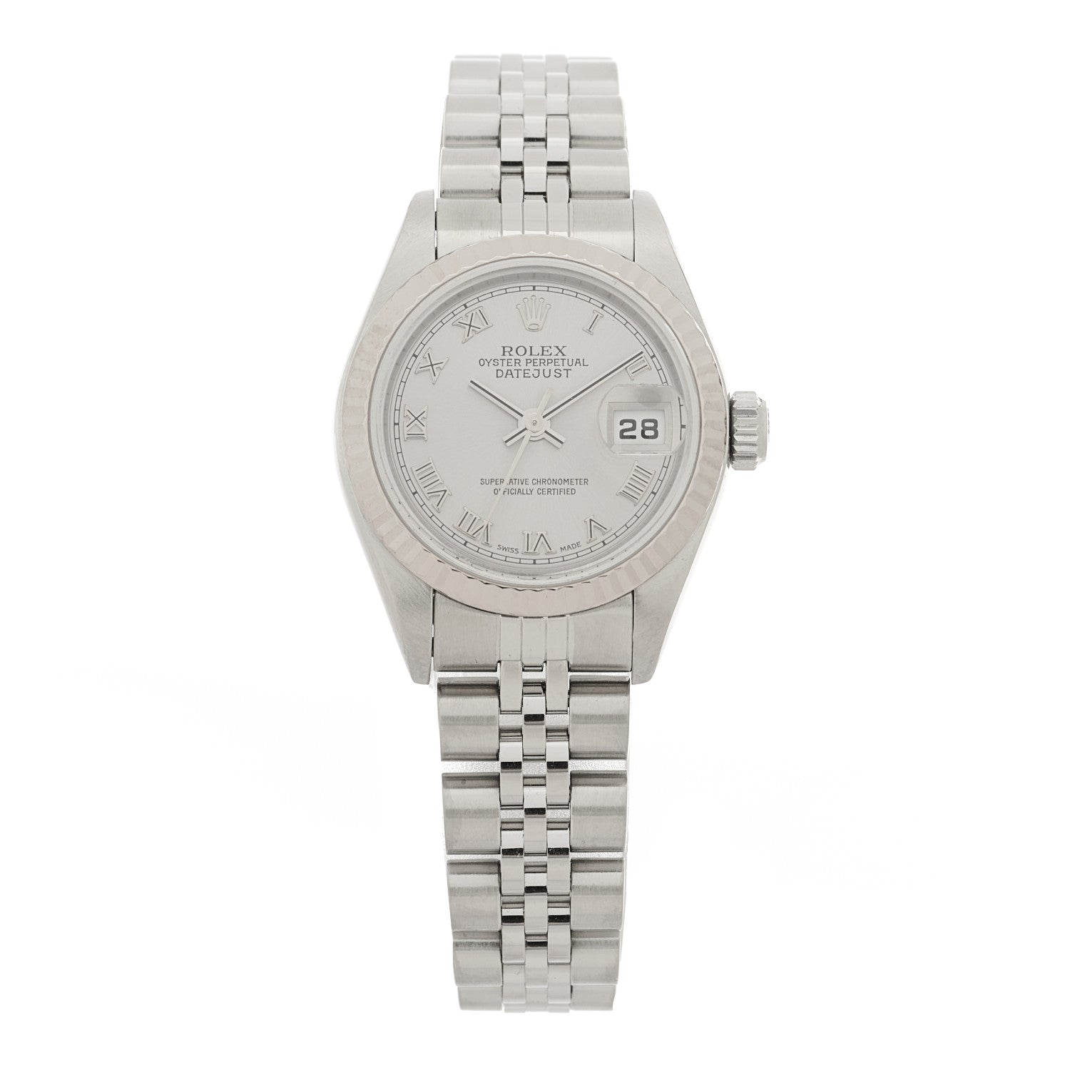 Rolex Stainless Steel 18K White Gold 26mm Oyster Perpetual Datejust Watch Silver Roman 79174 1 of 5