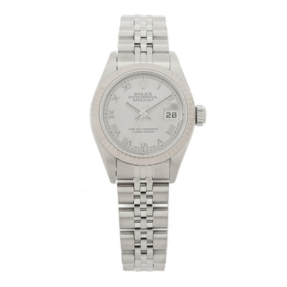 Rolex Stainless Steel 18K White Gold 26mm Oyster Perpetual Datejust Watch Silver Roman 79174 1 of 5