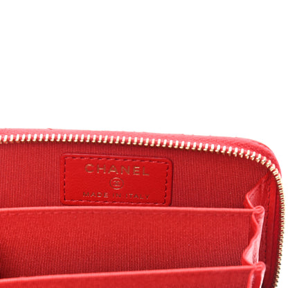 Chanel Lambskin Quilted Camellia Zip Coin Purse Red 5 of 6