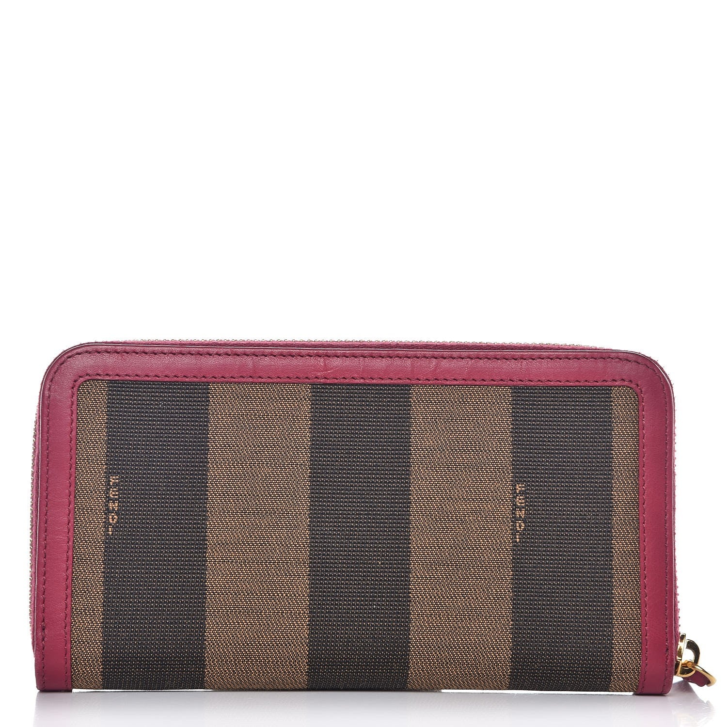 Fendi Pequin Striped Zip Around Wallet Tobacco Lampone 1 of 8