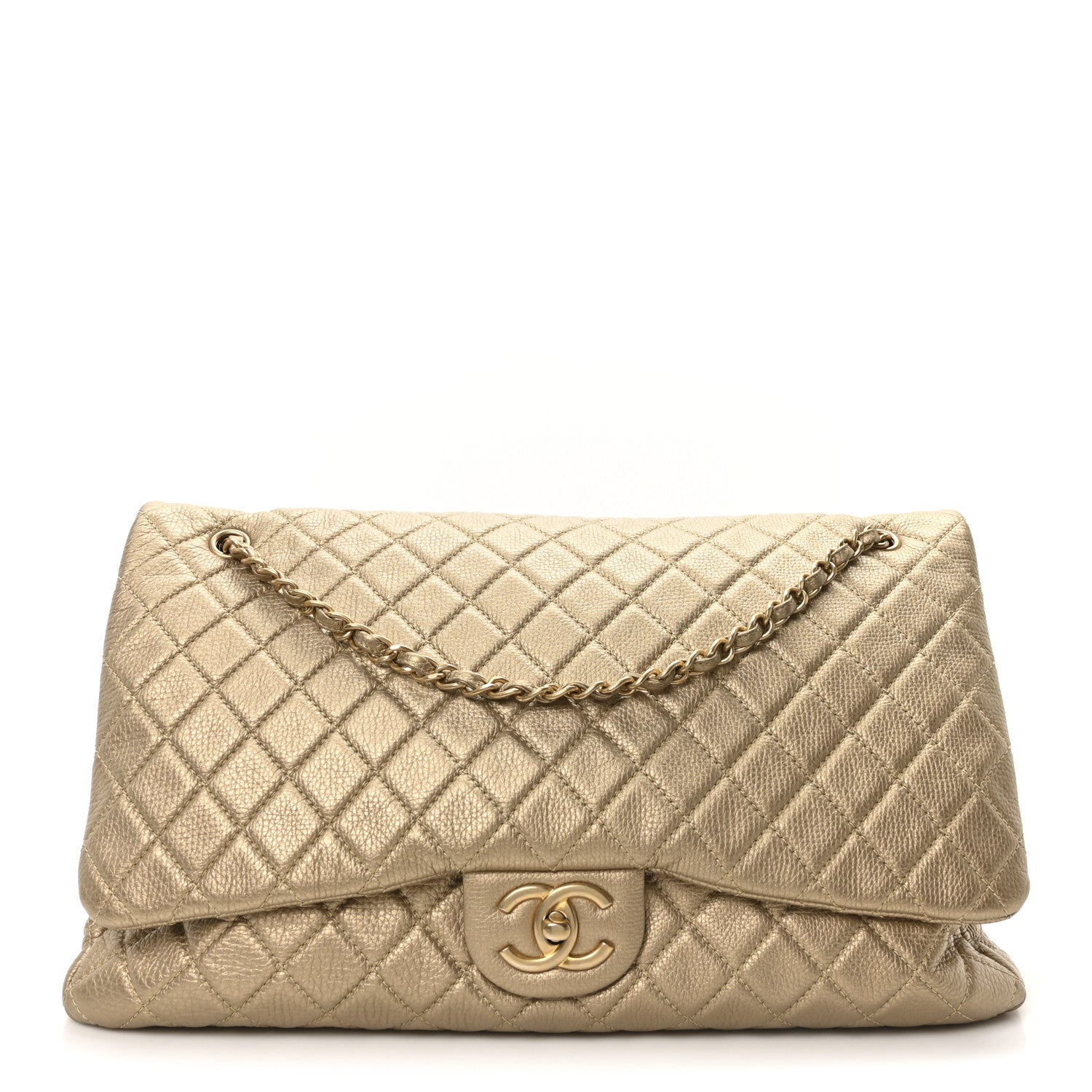 Chanel Metallic Calfskin Quilted Small XXL Travel Flap Bag Gold 1 of 10