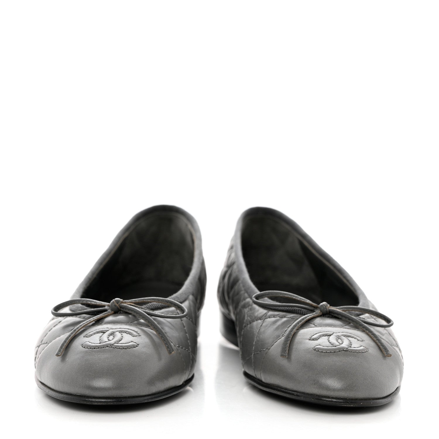 Chanel Aged Calfskin Quilted CC Cap Toe Ballerina Flats 37 Grey 2 of 10