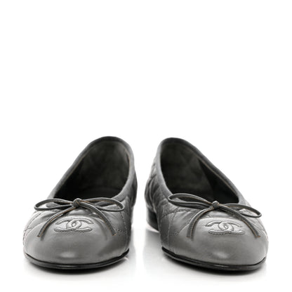 Chanel Aged Calfskin Quilted CC Cap Toe Ballerina Flats 37 Grey 2 of 10