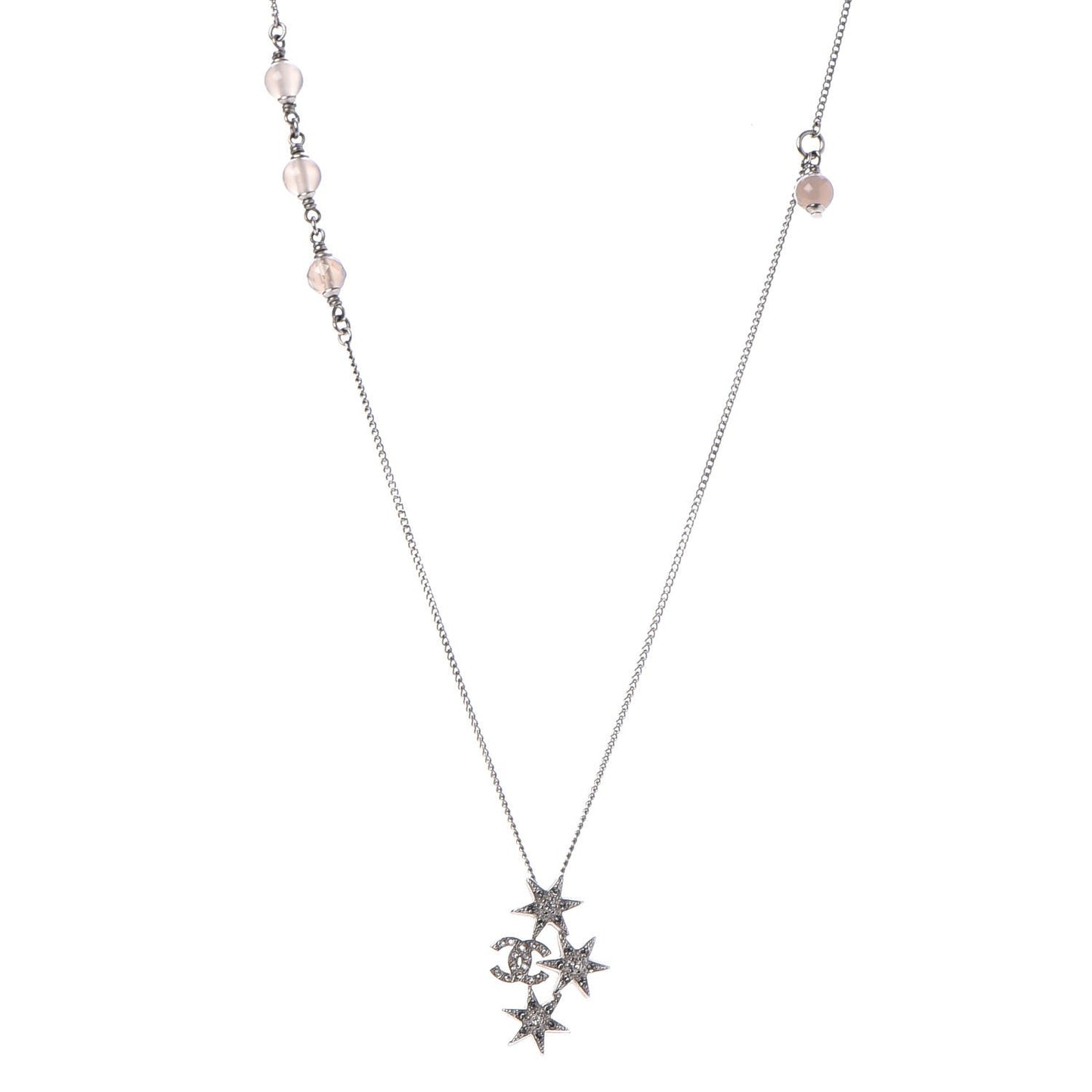 Crystal Bead CC Star Necklace Silver