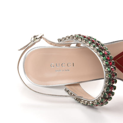 Gucci Nappa Silk Crystal Bertie High Heel Sandals 37 Argento 7 of 11