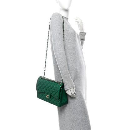 Chanel Metallic Caviar Quilted Jumbo Double Flap Green 2 of 10