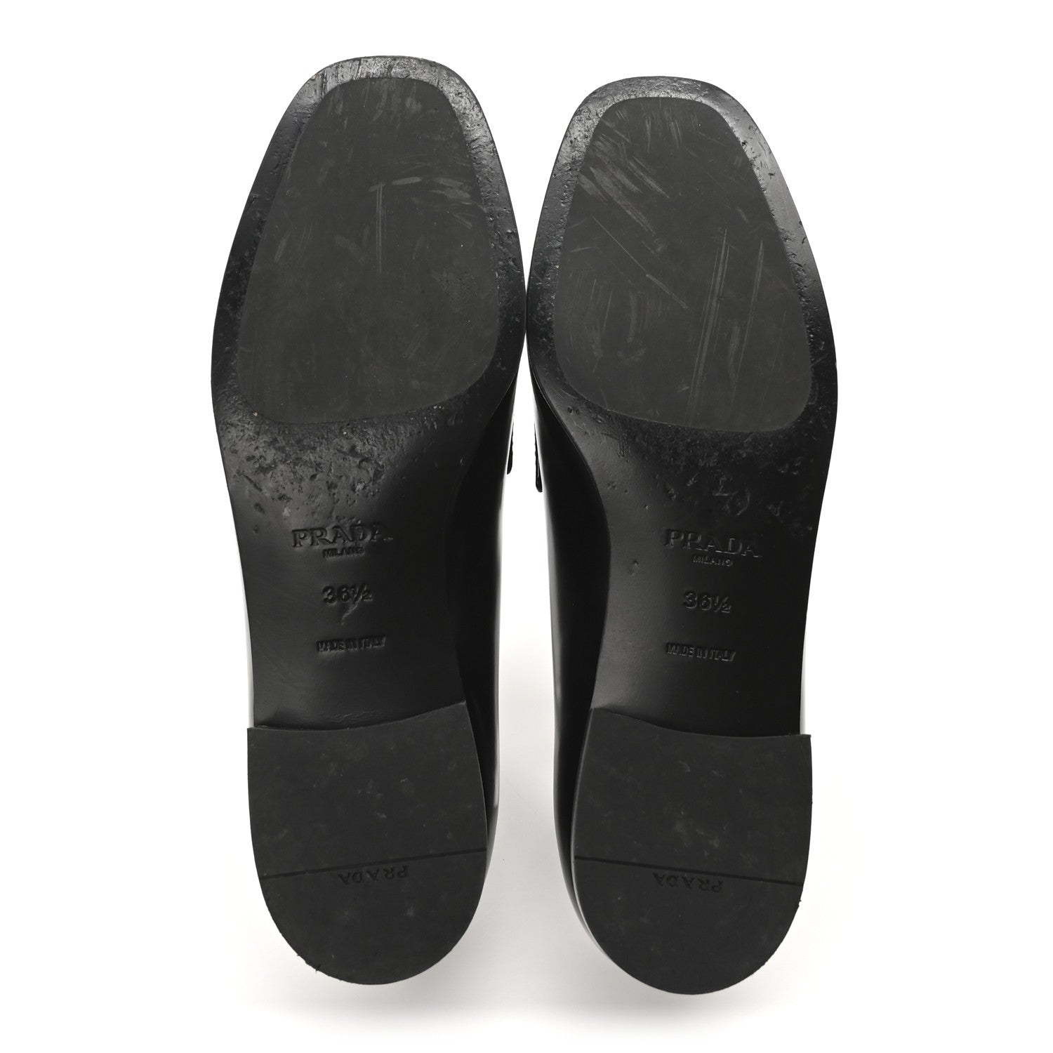 Prada Brushed Calfskin Metal Triangle Logo 20mm Loafers 36.5 Black 6 of 9