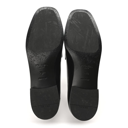 Prada Brushed Calfskin Metal Triangle Logo 20mm Loafers 36.5 Black 6 of 9
