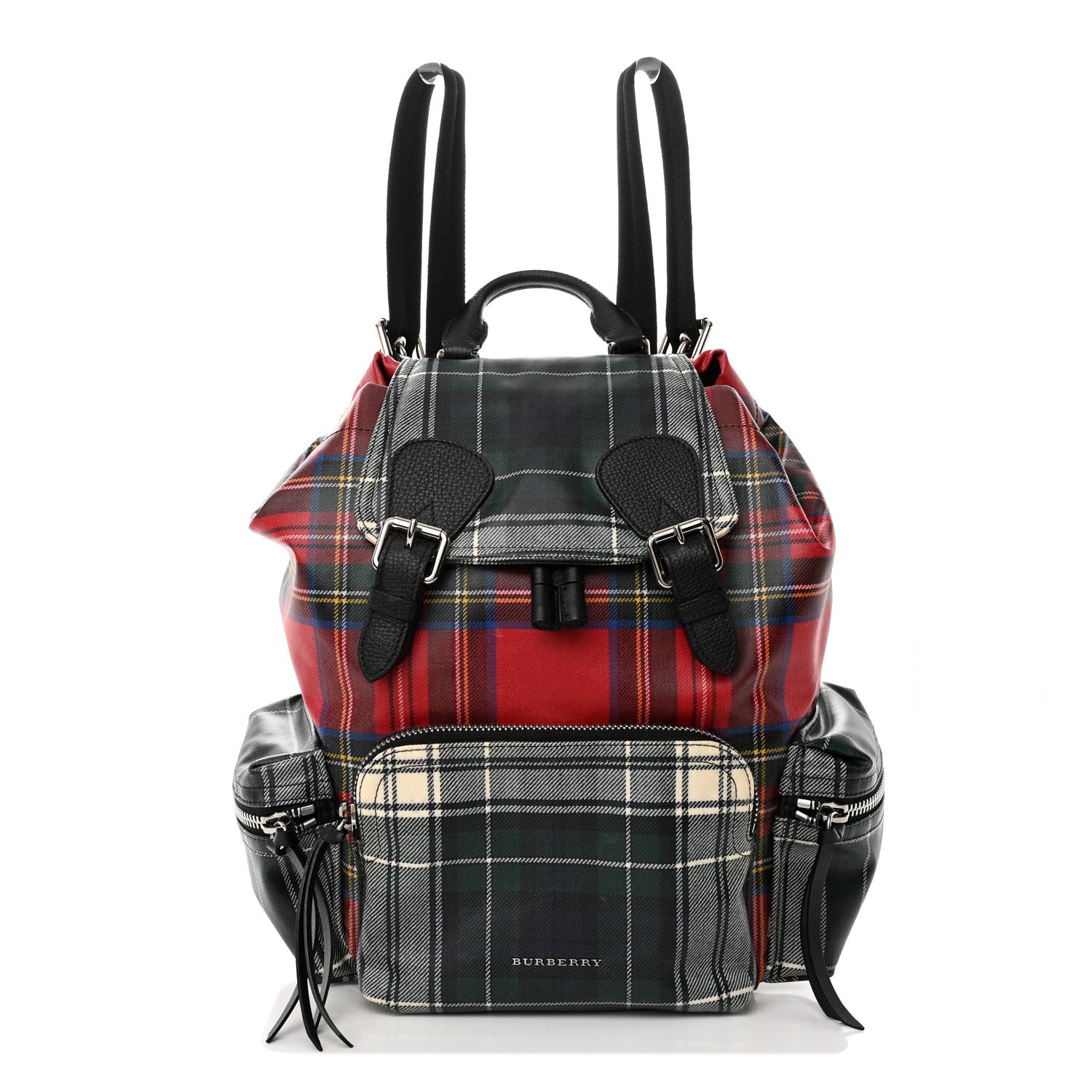 Burberry Laminated Tartan Patchwork Medium Rucksack Backpack Military Red 1 of 24