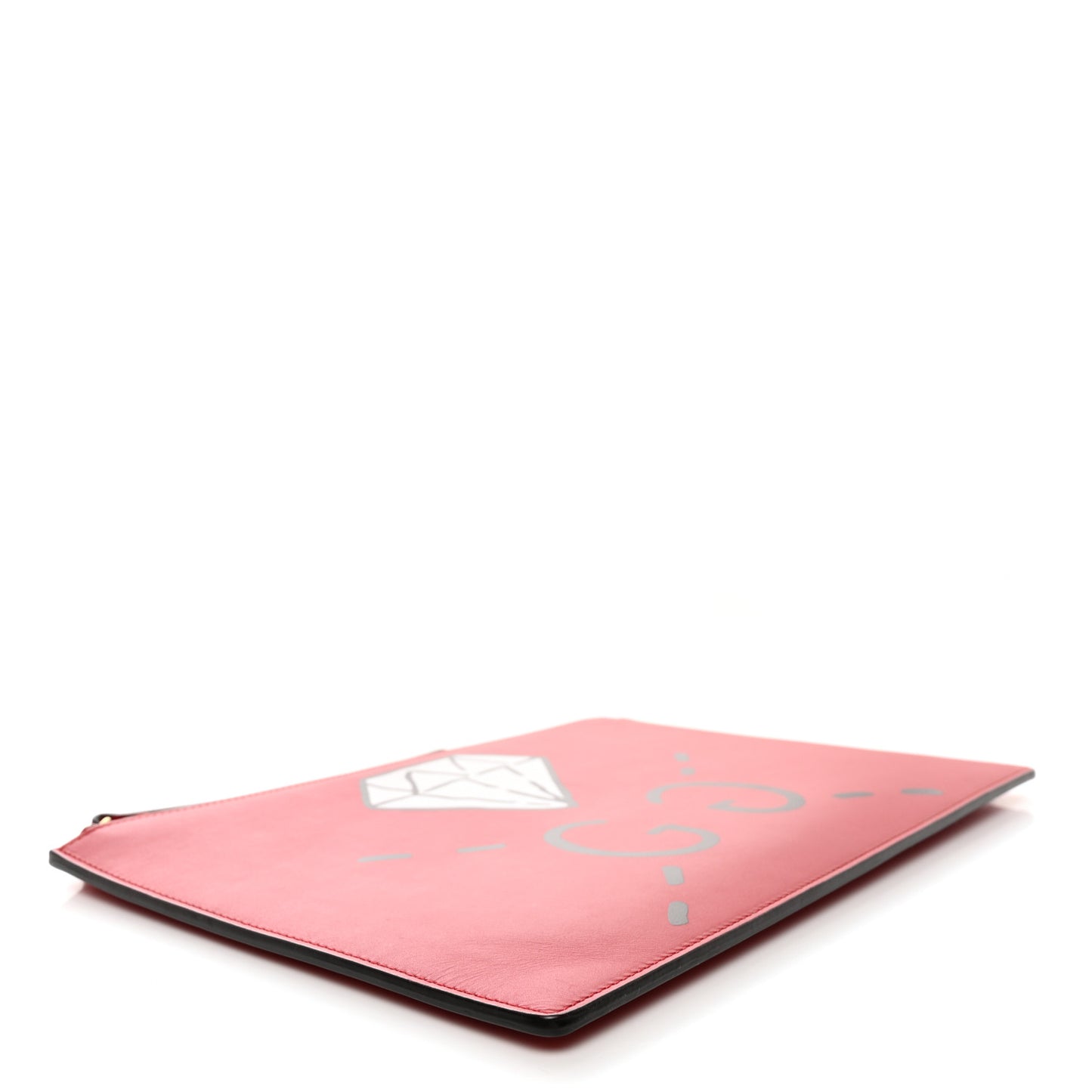 Calfskin GucciGhost Print Pouch Hibiscus Red