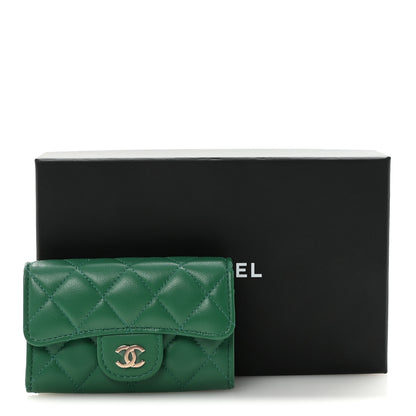 Chanel Lambskin Quilted Flap Card Holder Wallet Green 9 of 9