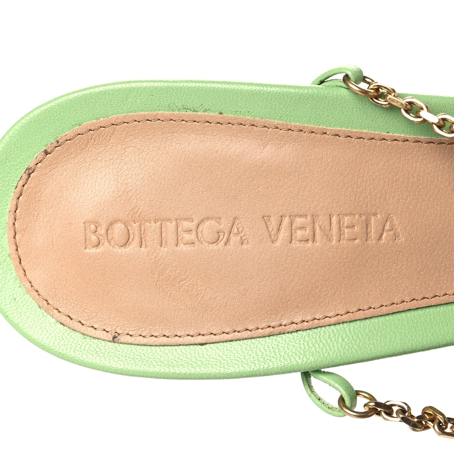 Lambskin Stretch Chain Strap 90mm Sandals 38 Pistachio
