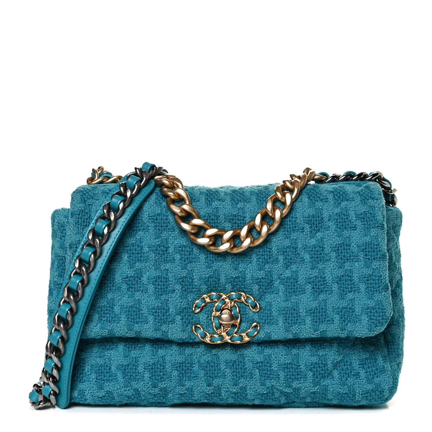 Tweed Quilted Medium Chanel 19 Flap Turquoise