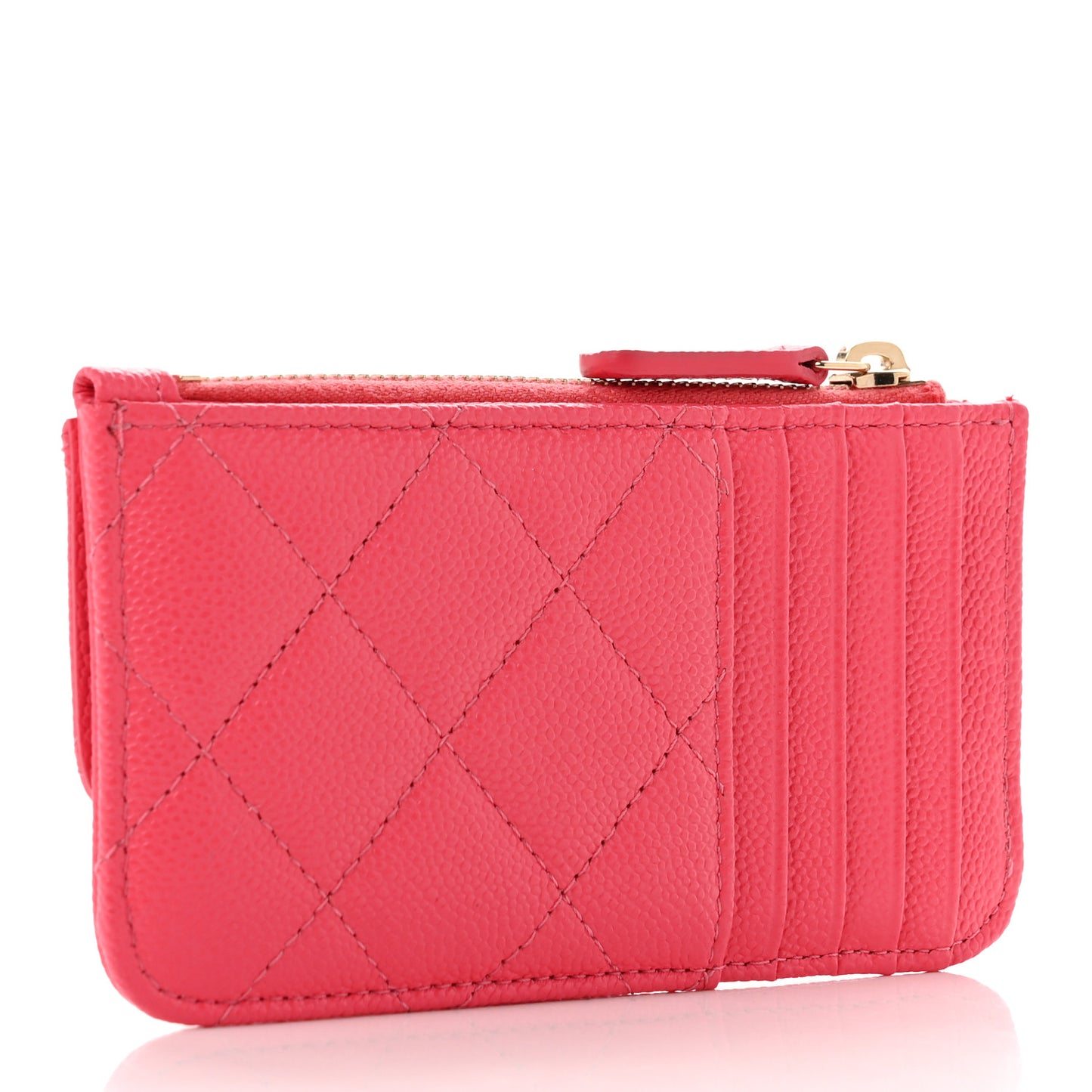 Caviar Quilted Flap Zip Card Holder Dark Pink