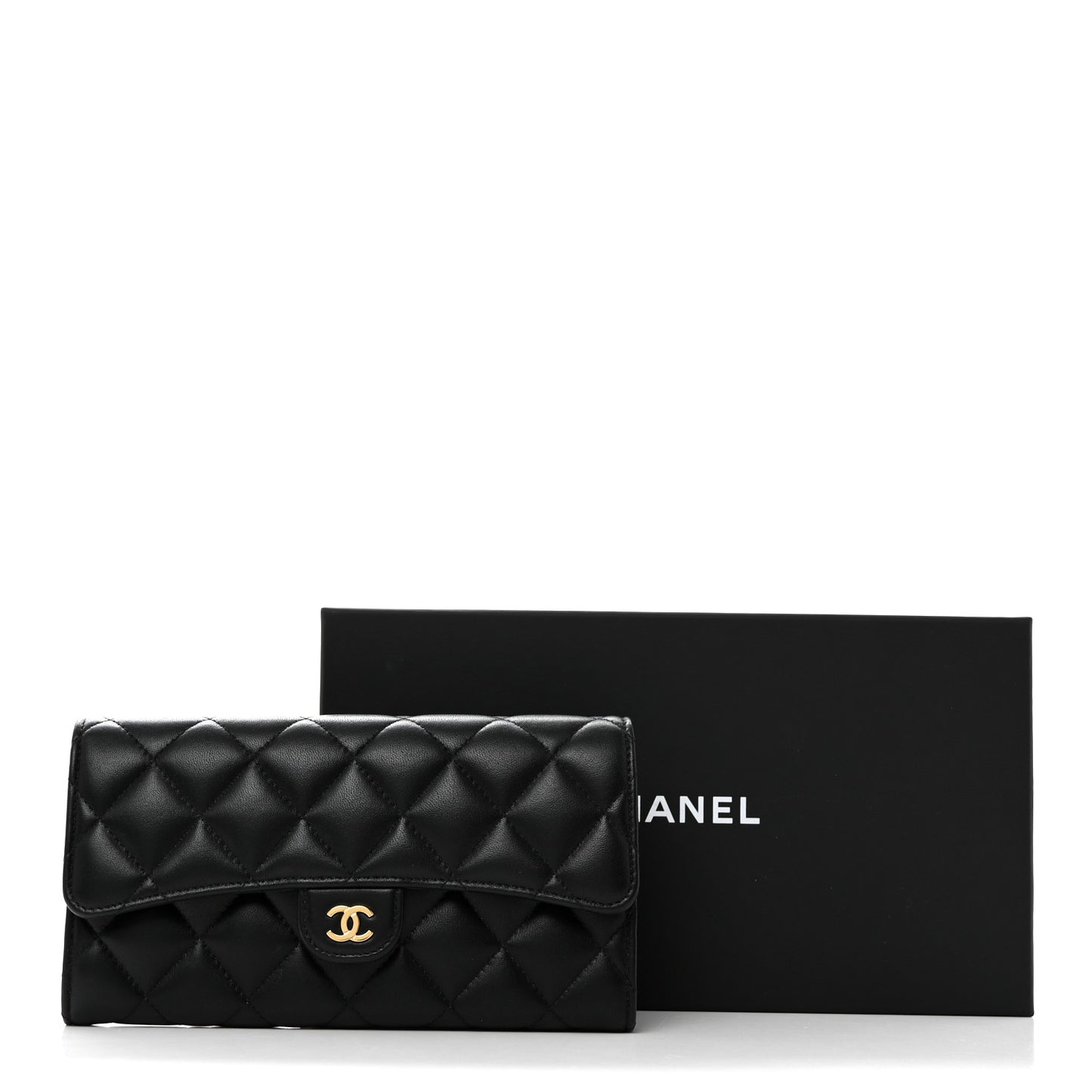 Lambskin Quilted Large Flap Wallet Black