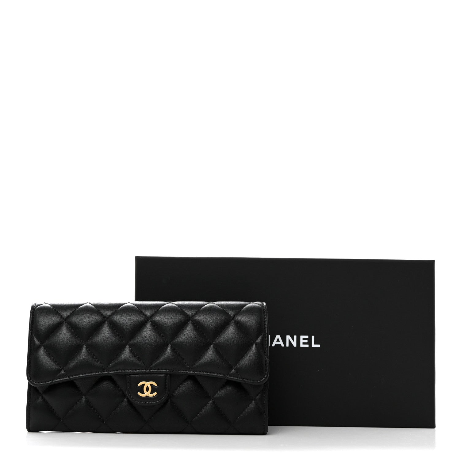 Chanel Lambskin Quilted Large Flap Wallet Black 9 of 9