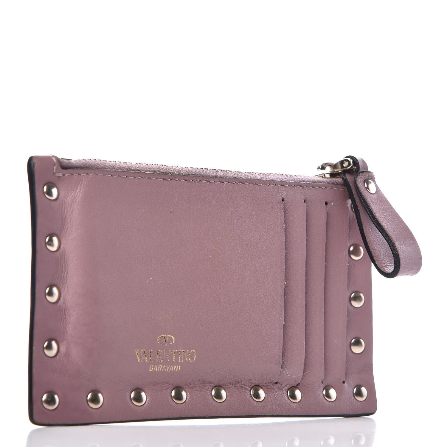 Valentino Garavani Vitello Rockstud Coin Case Card Holder Lipstick 3 of 9
