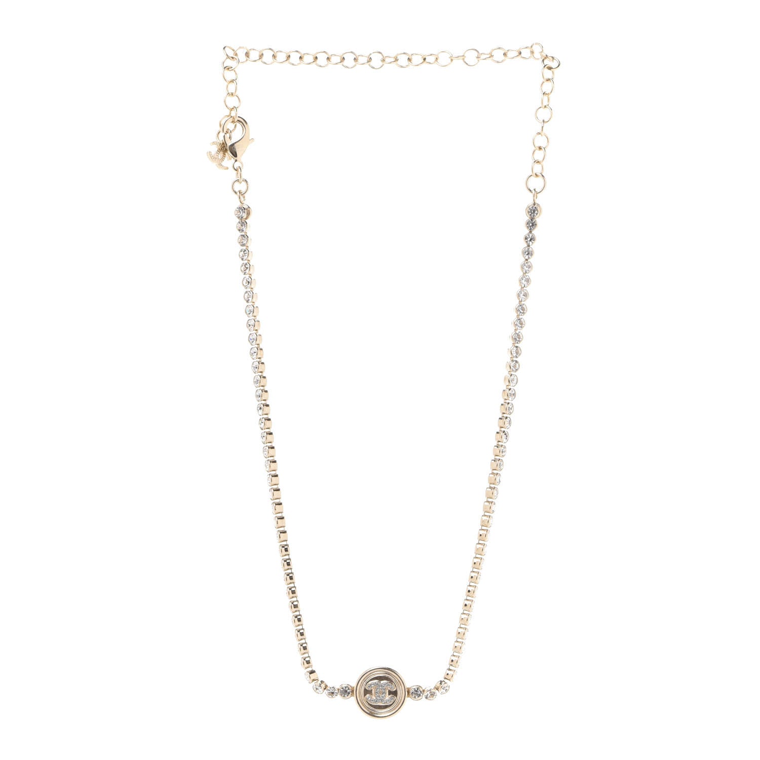 Chanel Crystal CC Chain Short Necklace Gold 3 of 6