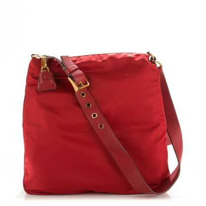 Prada Nylon Vela Vitello Daino Flat Messenger Bag Red 1 of 7