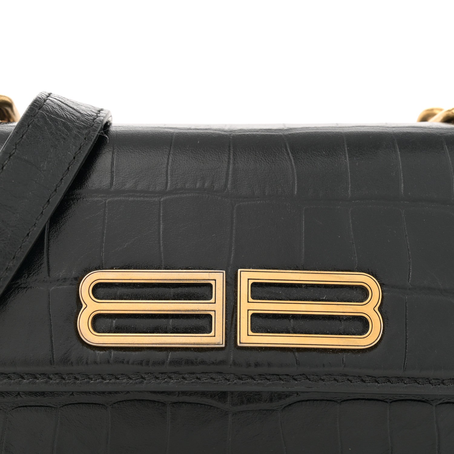 Balenciaga Extra Supple Calfskin Crocodile Embossed Gossip Wallet On Chain Black 7 of 11