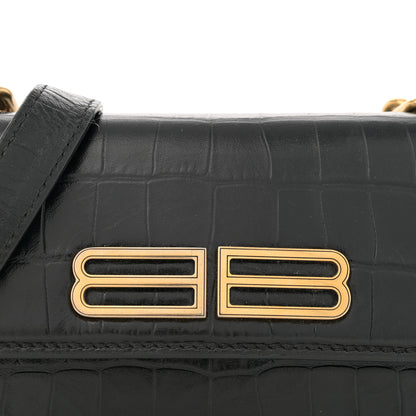 Balenciaga Extra Supple Calfskin Crocodile Embossed Gossip Wallet On Chain Black 7 of 11
