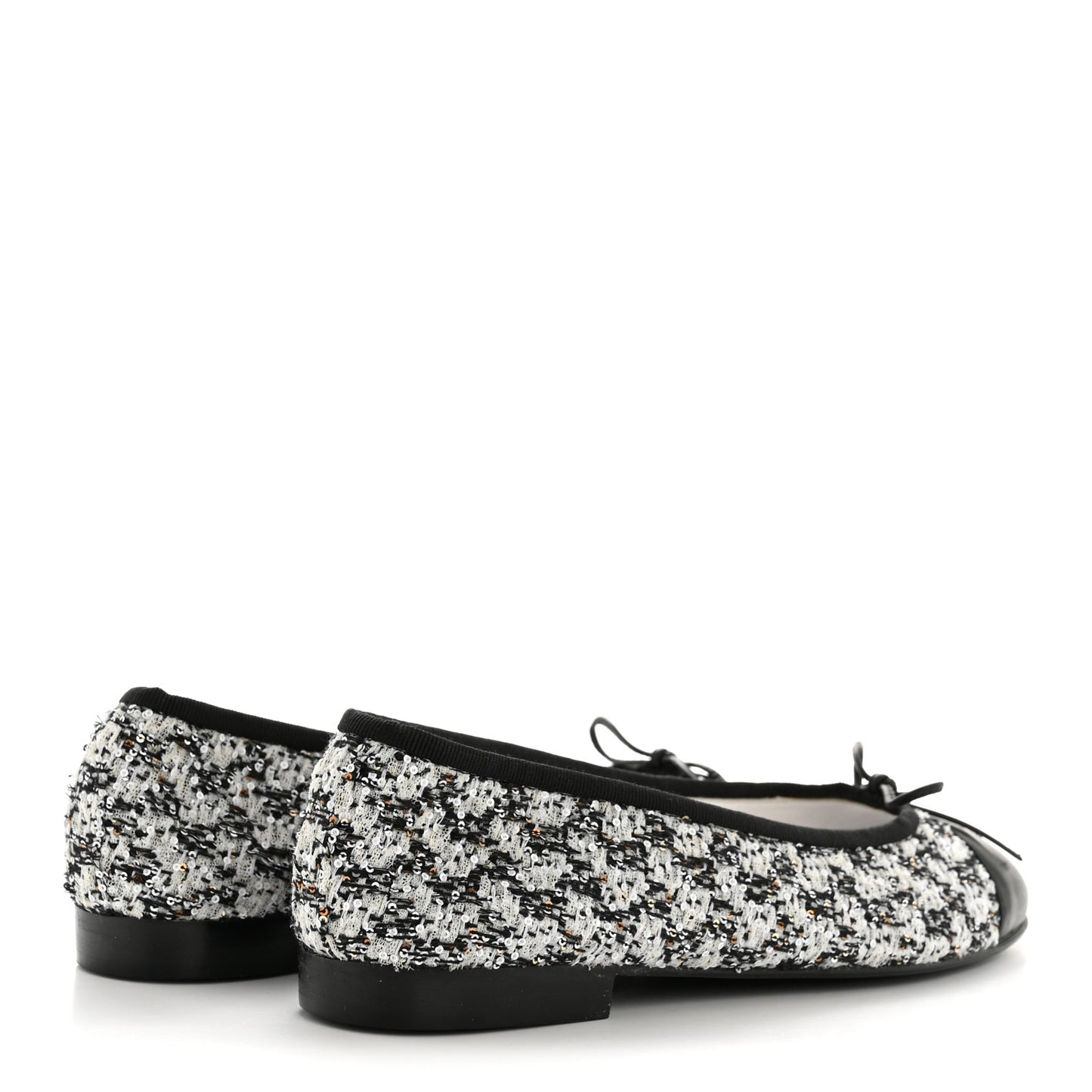 Tweed Sequin Lambskin Cap Toe Ballerina Flats 39 Black