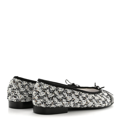 Chanel Tweed Sequin Lambskin Cap Toe Ballerina Flats 39 Black 5 of 9