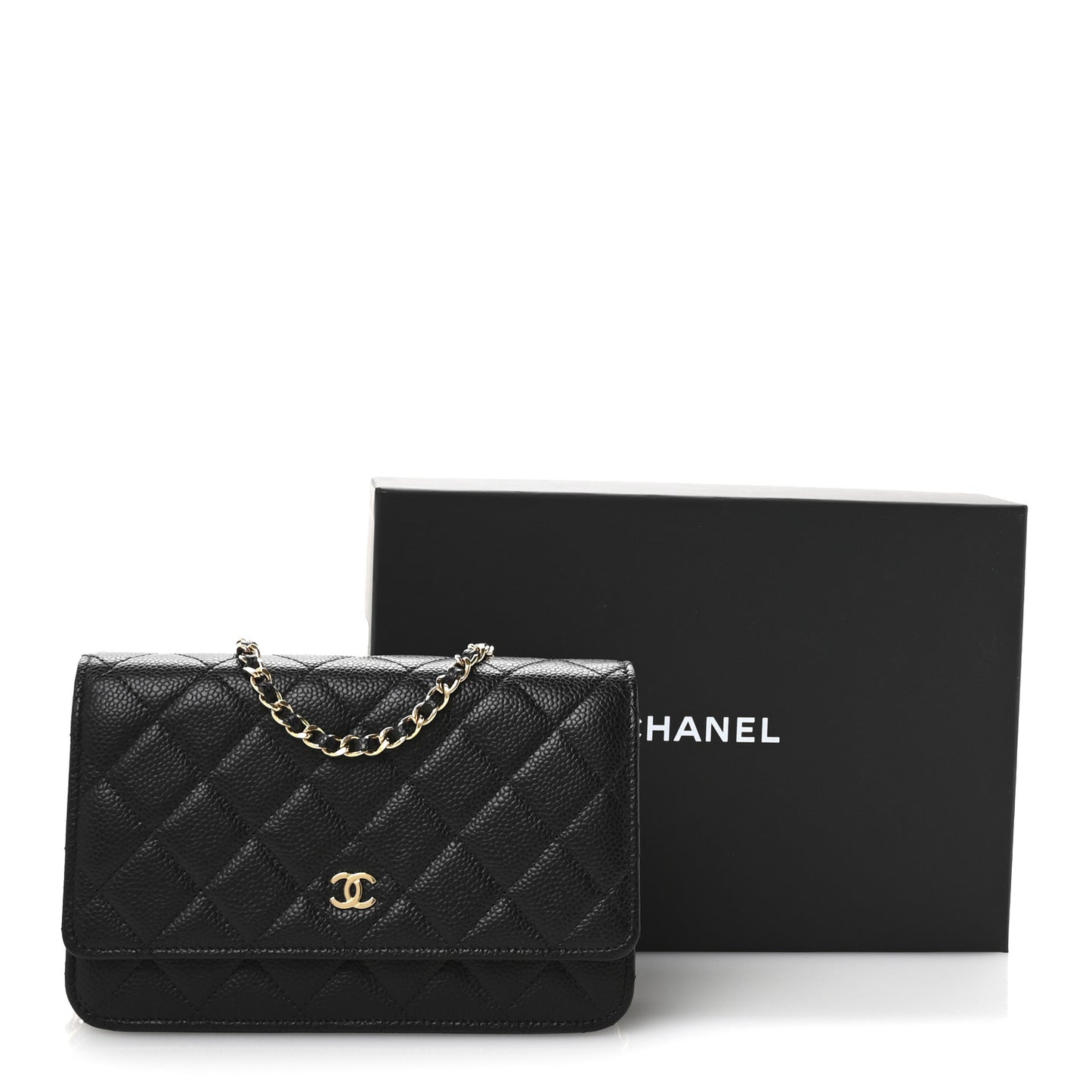 Caviar Quilted Wallet on Chain WOC Black