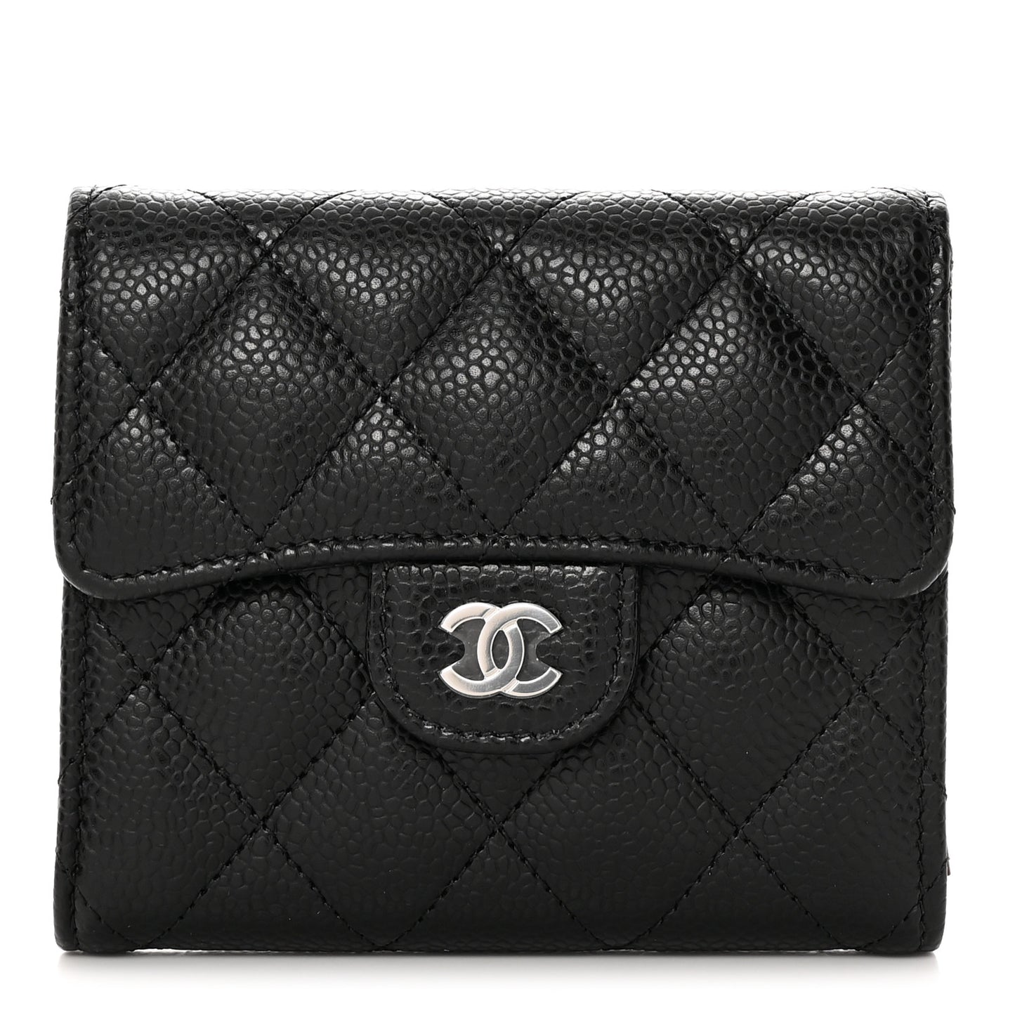 Caviar Quilted Compact Flap Wallet Black