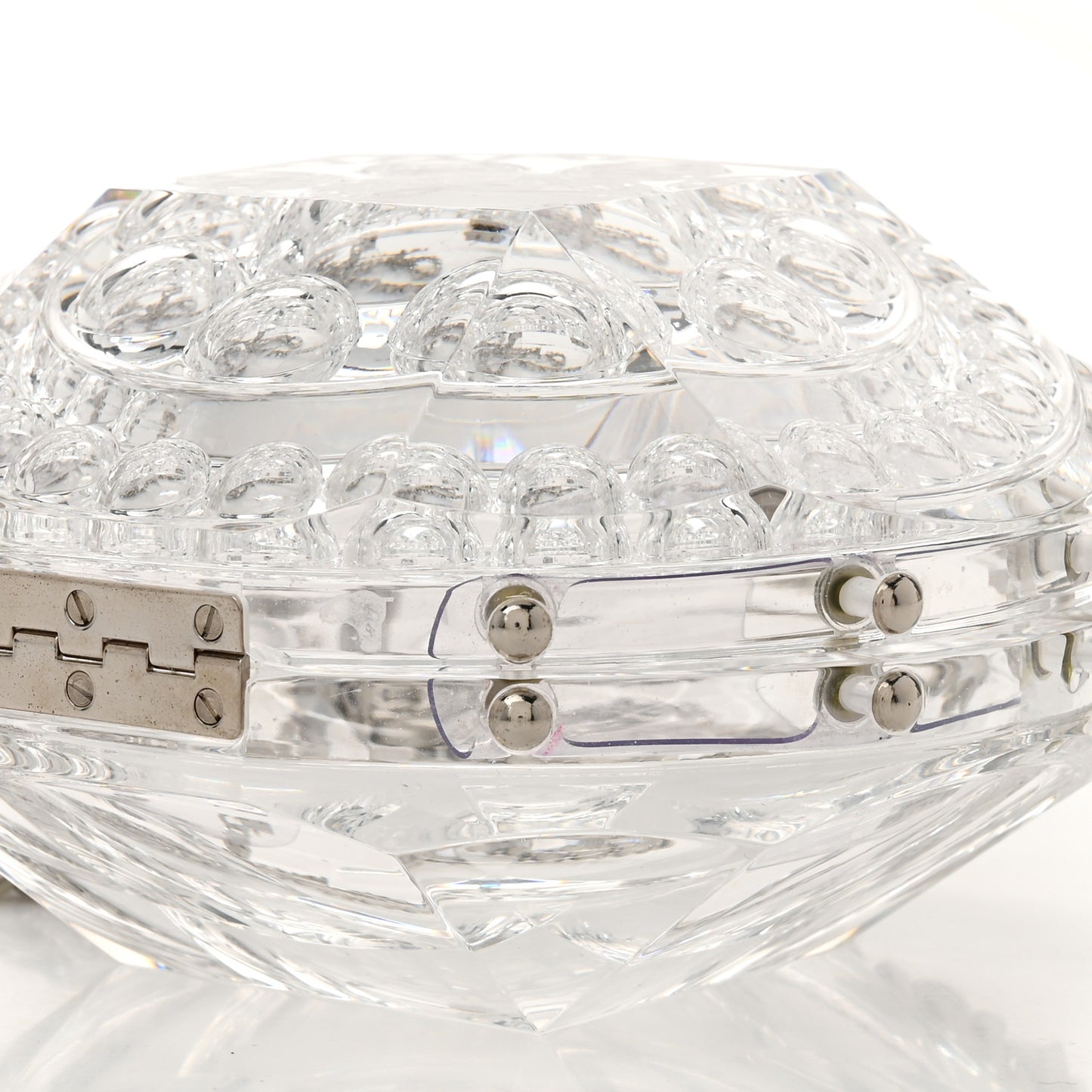 Transparent Lucite Round CC Minaudiere Clutch White
