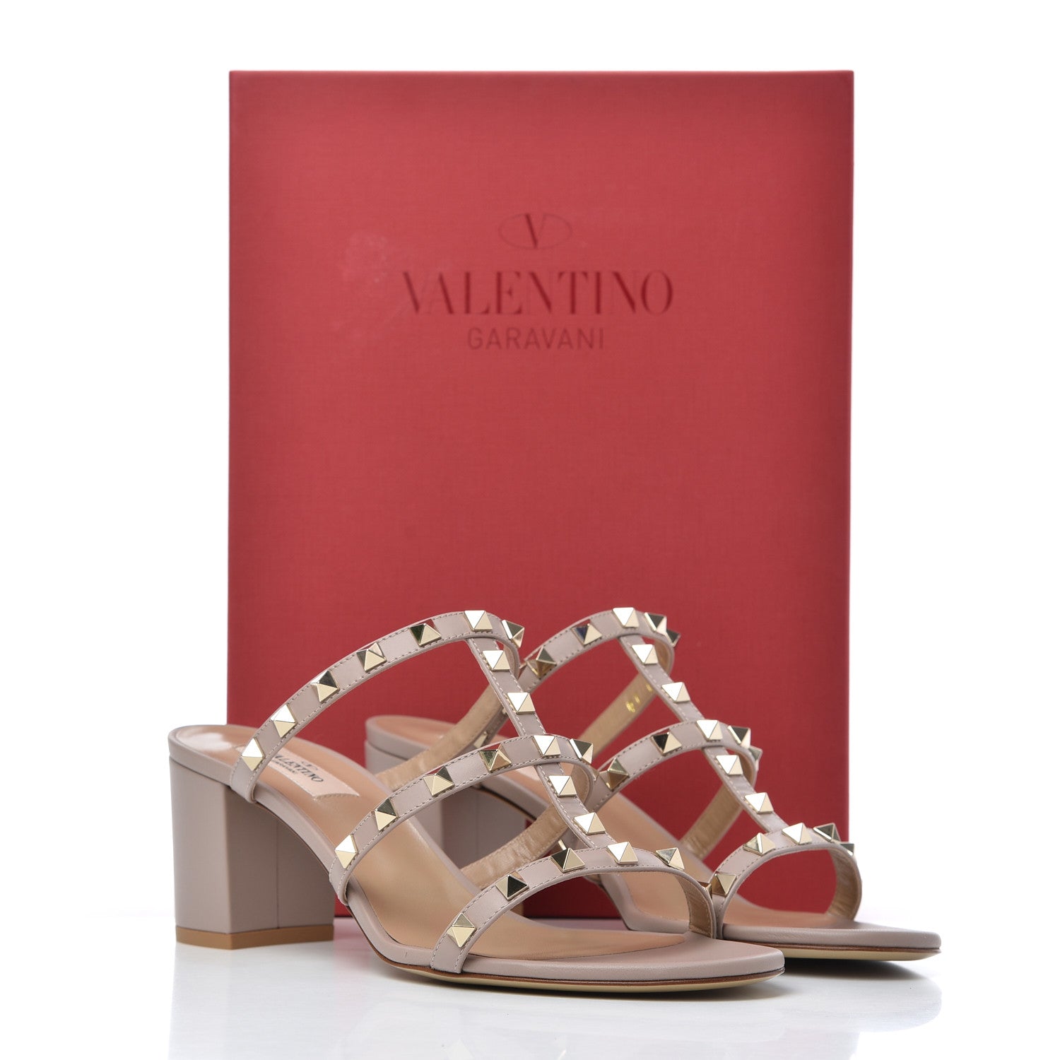 Valentino Garavani Calfskin Rockstud 60mm Caged Slide Sandals 40 Poudre 9 of 9