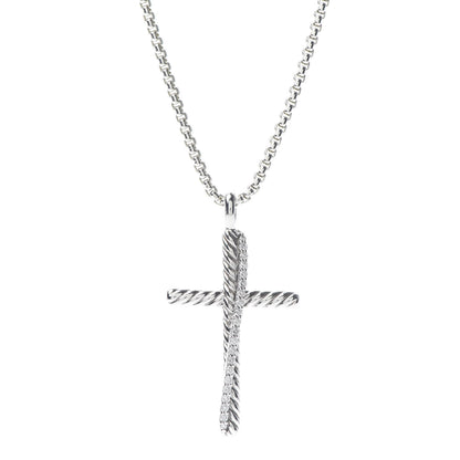 David Yurman Sterling Silver Diamond Pave 29mm Crossover Cross Necklace 4 of 7