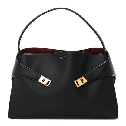 Salvatore Ferragamo Calfskin Large Hug Soft Bag Black Flame Red 1 of 9