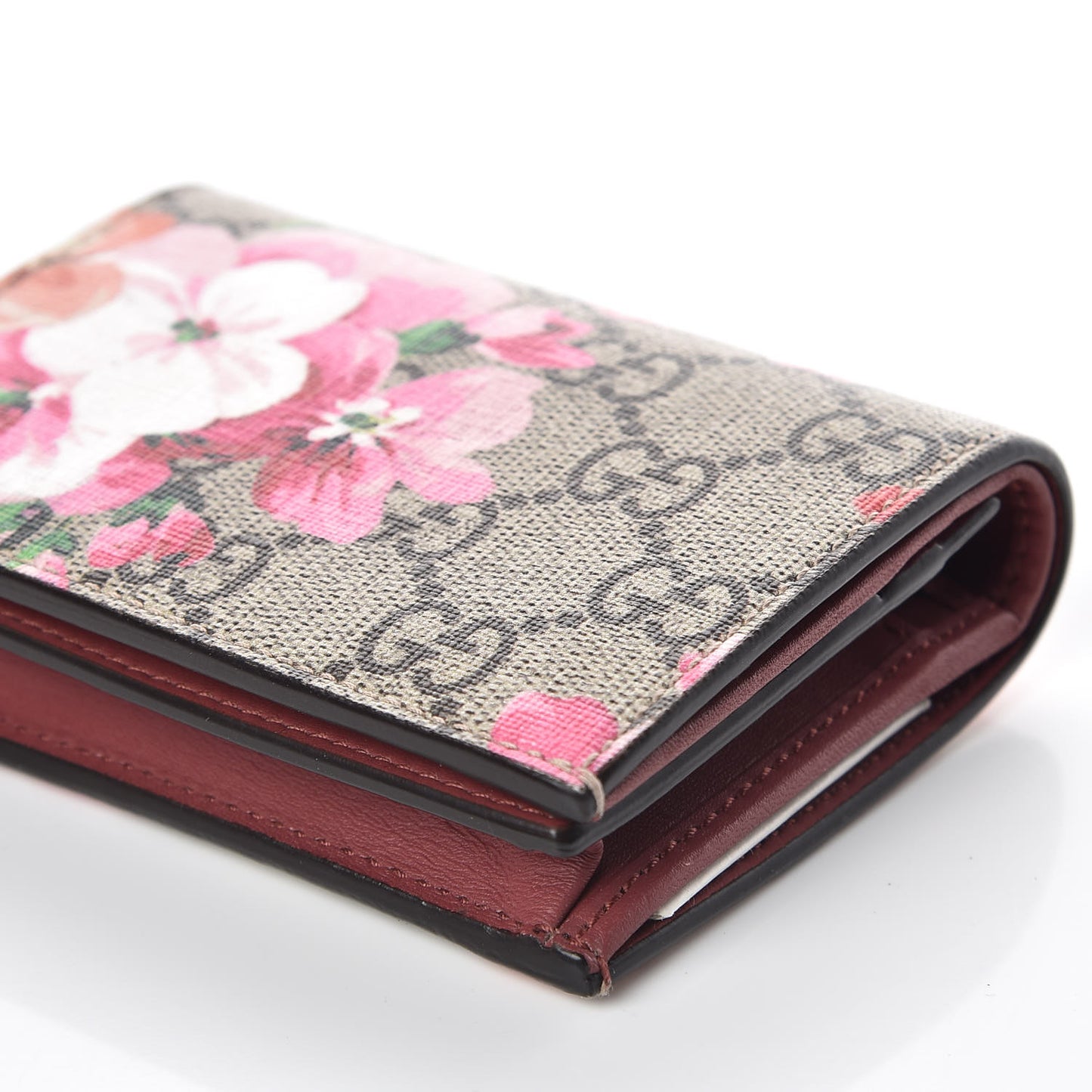 GG Supreme Monogram Blooms Card Case Wallet Beige Multicolor Dry Rose