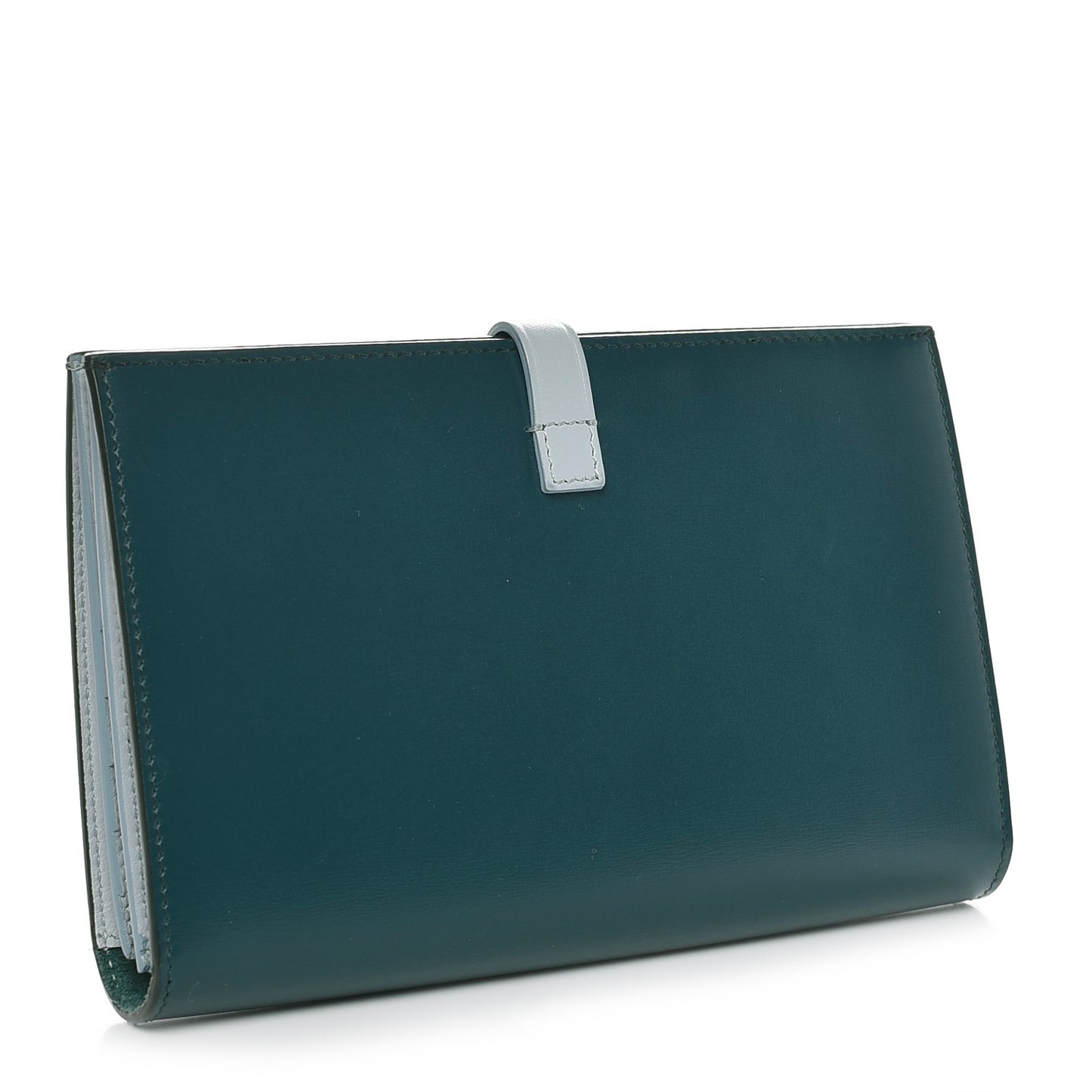 Shiny Smooth Calfskin Large Multifunction Strap Wallet Dark Green Mineral