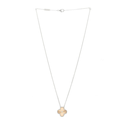 Van Cleef & Arpels 18K White Rose Gold Diamond Guilloche Vintage Alhambra Pendant Necklace 3 of 6
